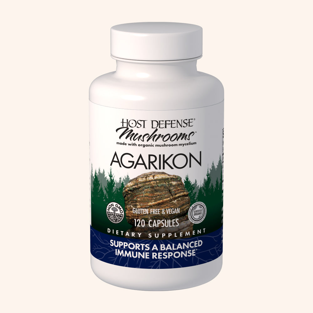 Agarikon capsules, 120-count bottle, front view showing label.