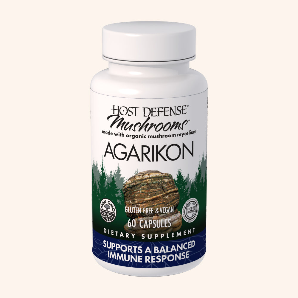 Agarikon capsules, 60-count bottle, front view showing label.