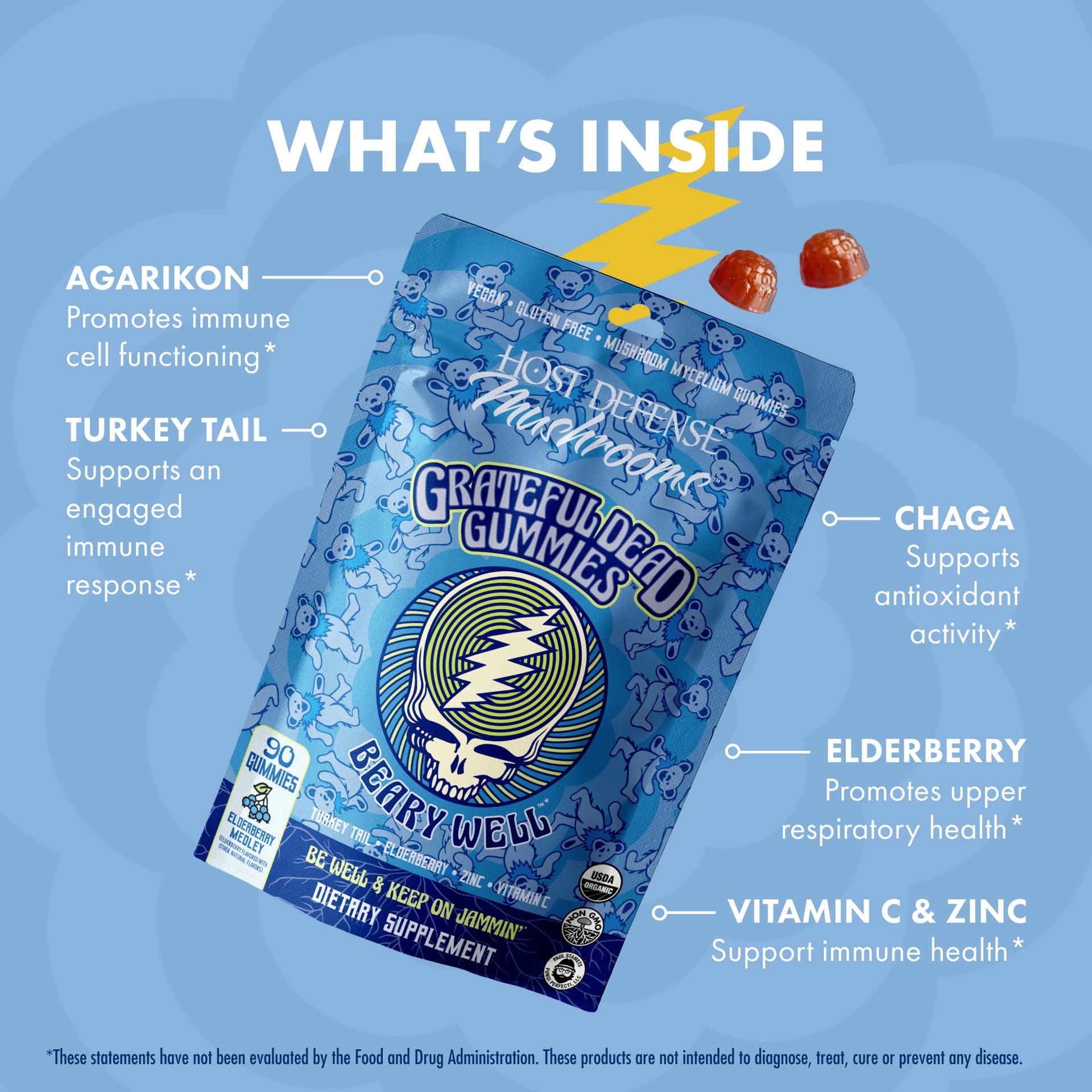 Grateful Dead Gummies - Beary Well,  90-count bag, Whats Inside.