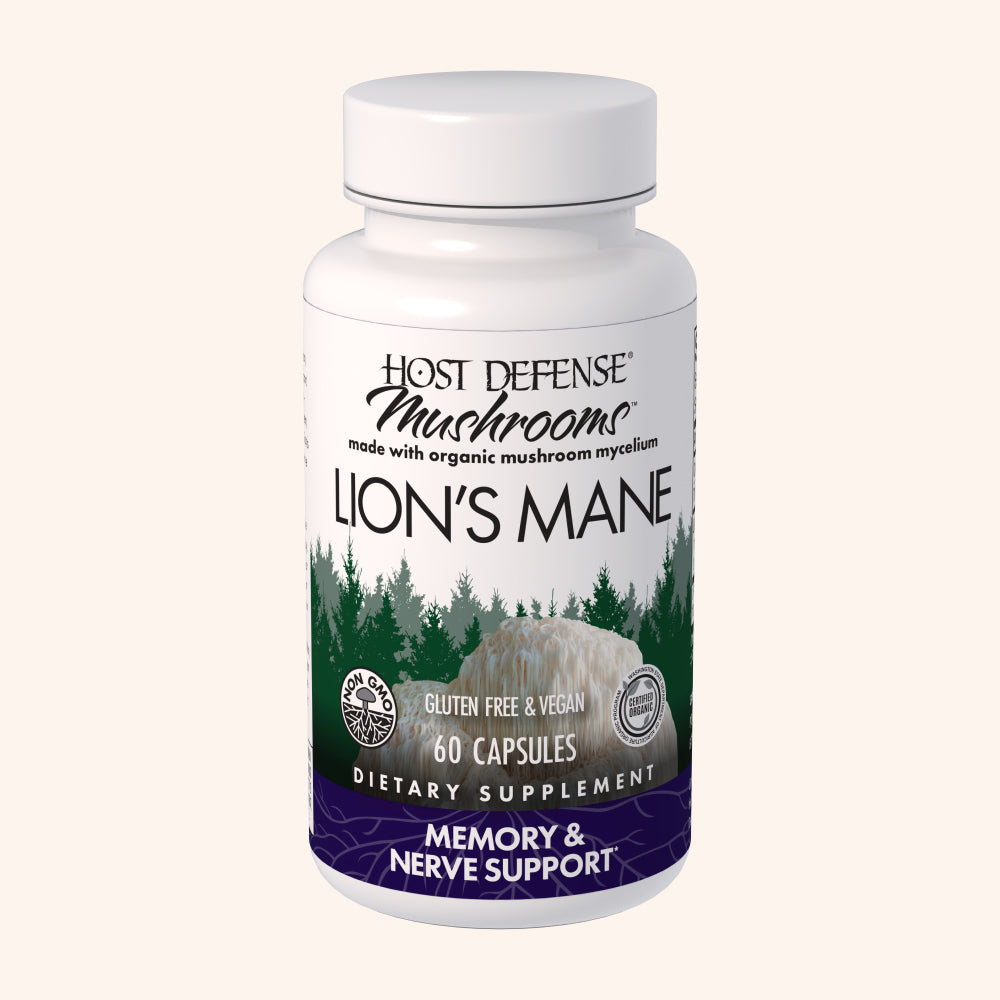 Lion's Mane capsules, 60-count bottle, front view showing label.