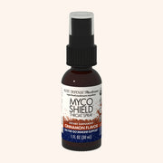 MycoShield Cinnamon Throat Spray, 1 fl oz bottle, Host Defense Mushrooms ad.