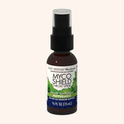 MycoShield Peppermint Throat Spray, 1/2 fl oz bottle, front view showing label.