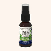 MycoShield Peppermint Throat Spray, 1 fl oz bottle, Host Defense Mushrooms ad.