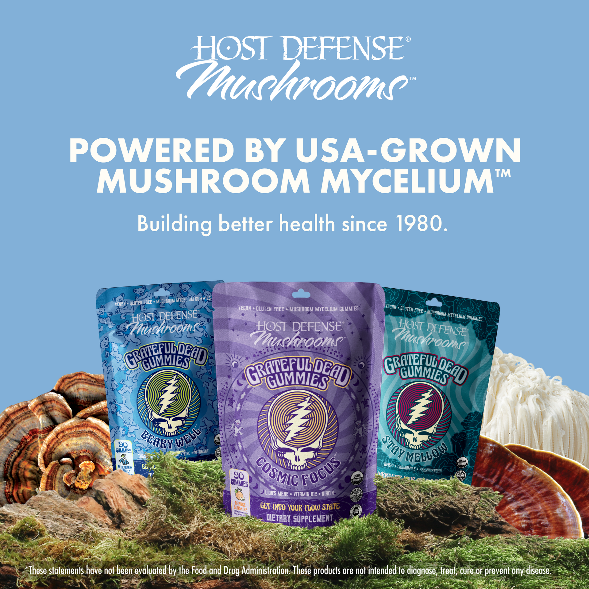 Grateful Dead Gummies - Beary Well,  90-count bag, Host Defense ad.