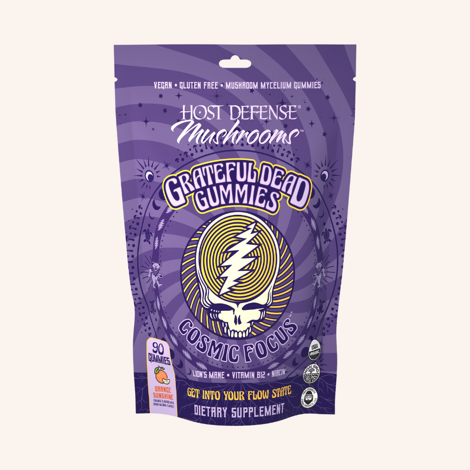 Grateful Dead Gummies - Cosmic Focus,  90-count bag, front view of bag.