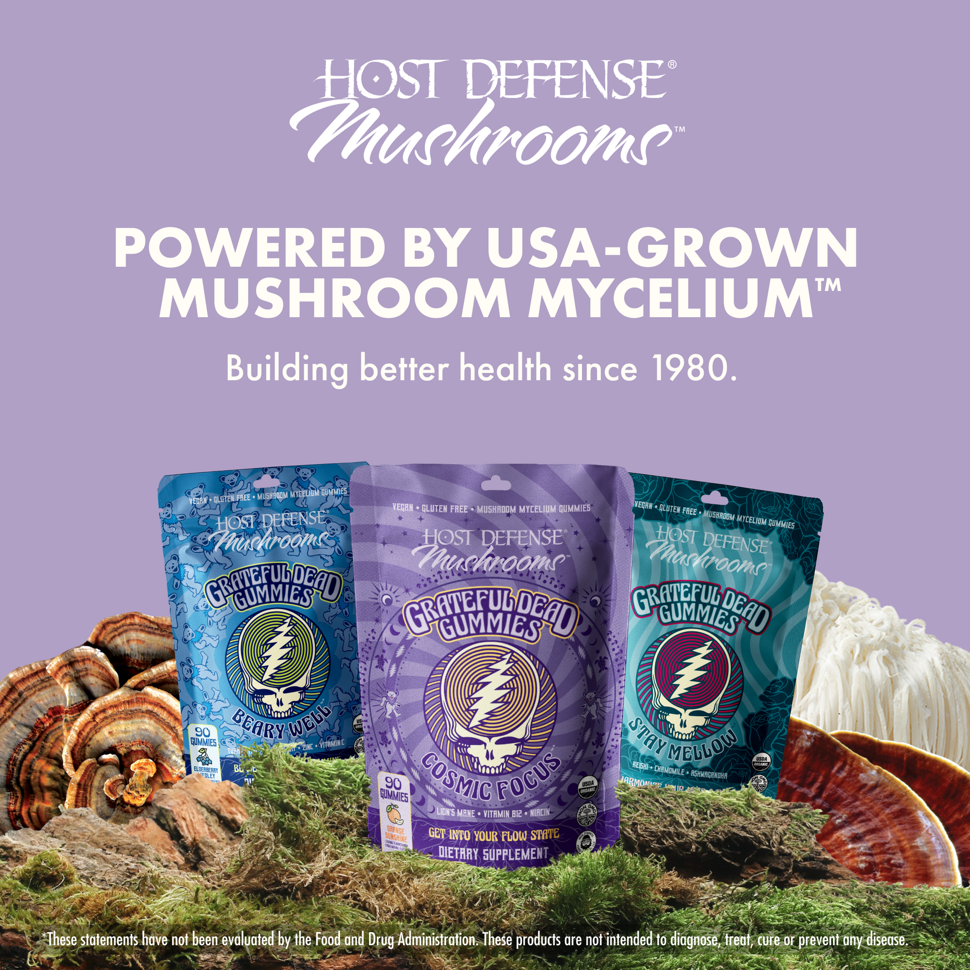 Grateful Dead Gummies - Cosmic Focus,  90-count bag, Host Defense ad.