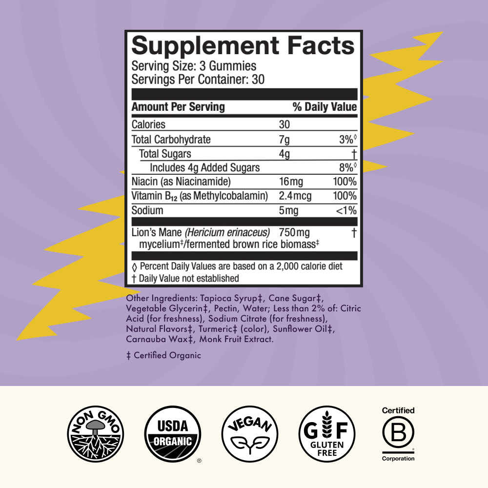 Grateful Dead Gummies - Cosmic Focus,  90-count bag, supplement facts.