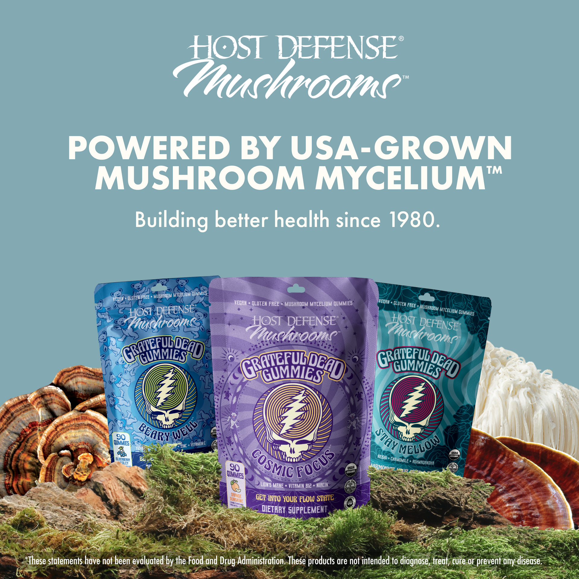 Grateful Dead Gummies - Stay Mellow,  90-count bag, Host Defense ad.