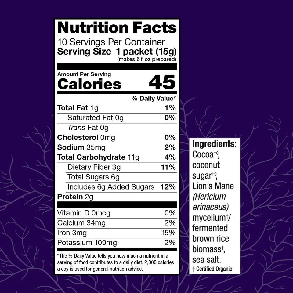 MycoBrew Cocoa, Three 5 oz boxes, Nutrition Facts.
