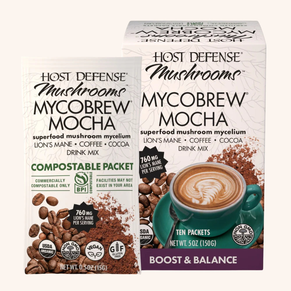 MycoBrew Mocha, Host Defense Mushrooms, Boost and Balance.