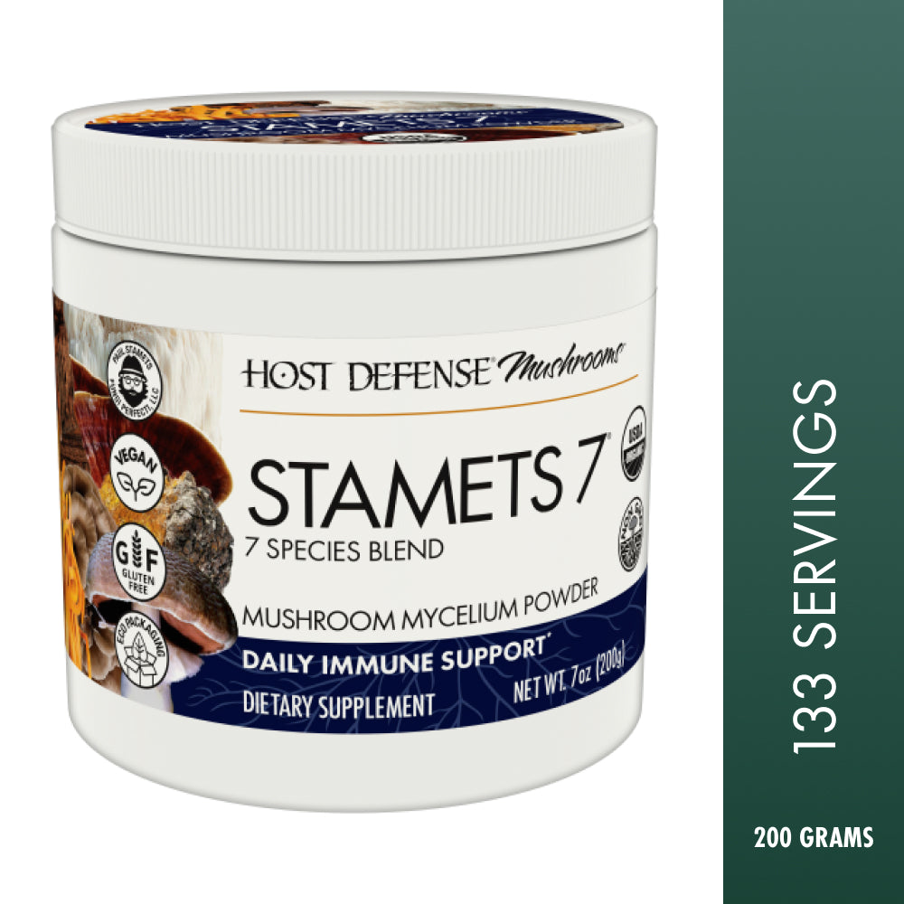 Stamets 7 Powder, 133 servings, front view showing label.