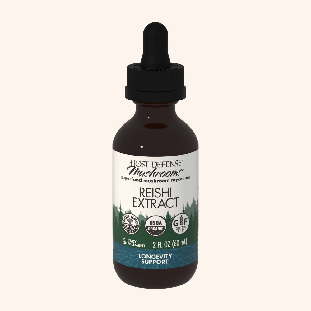 Reishi Extract, 2 fl oz bottle, front view showing label.