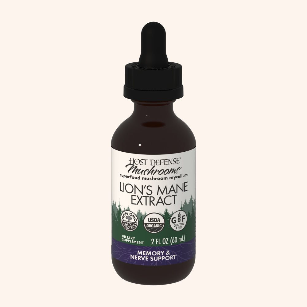 Lion's Mane, 2 fl oz bottle, front view showing label.