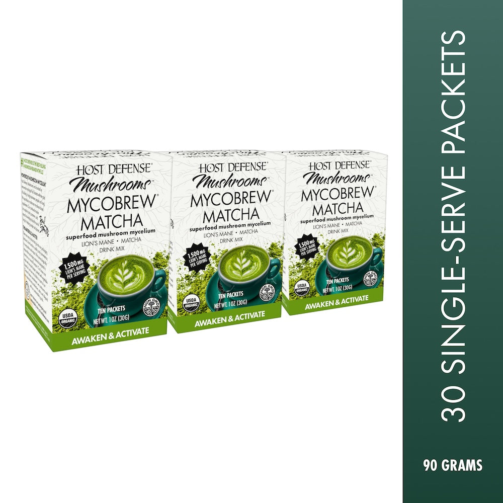 MycoBrew Matcha, Three 1 oz boxes, 30 single-serve packets.