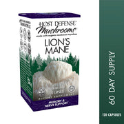 Lion's Mane capsules, 120-count bottle, front view of box.