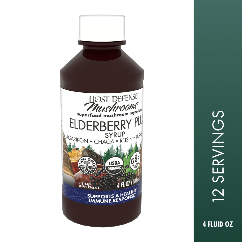 Elderberry Plus Syrup, 4 fl oz bottle, 12 servings.